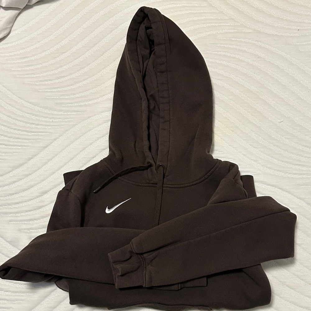 Nike Dark Brown Hoodie with White Swoosh